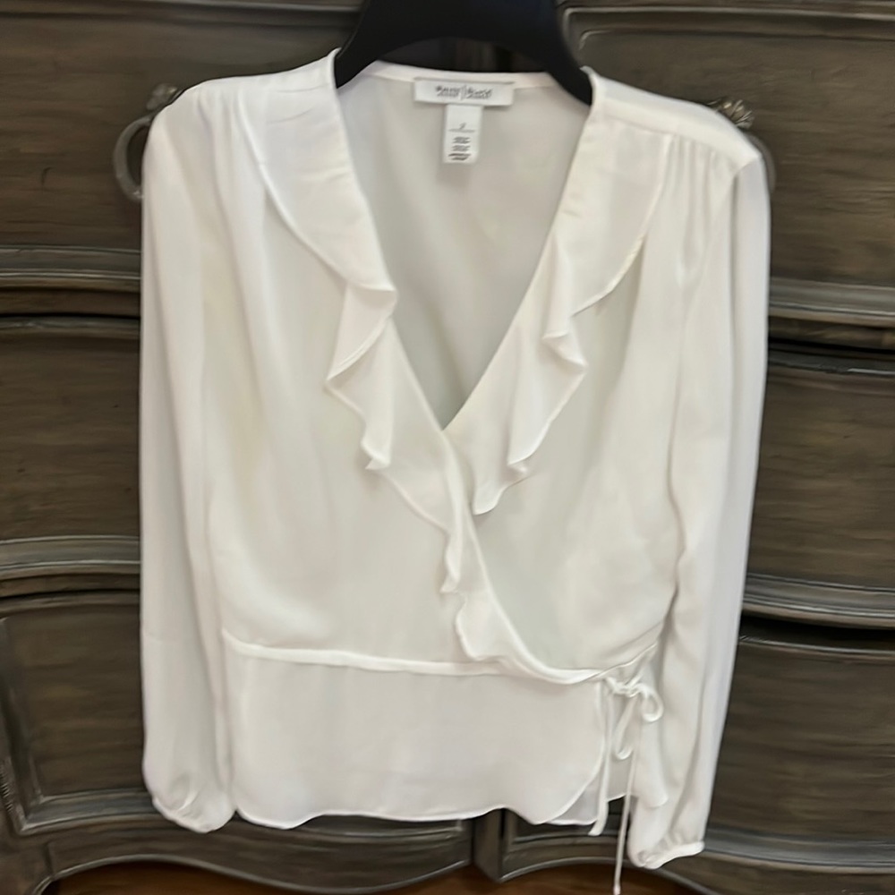 White House Black Market  white faux wrap blouse sz 2 small never wore. Org$89